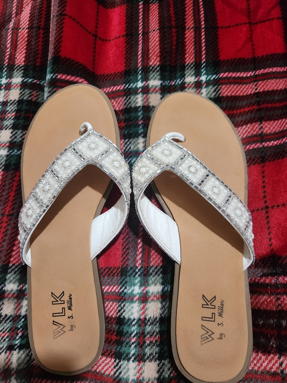 WLK By S. Miller White Beaded Women's Thong Sandals
